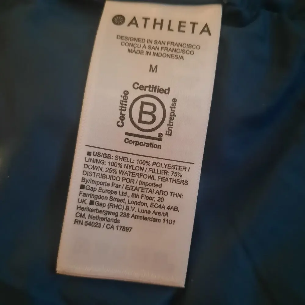 Athleta Womens Downtown Sardinia Blue Quilted High Collar Puffer Vest Size M